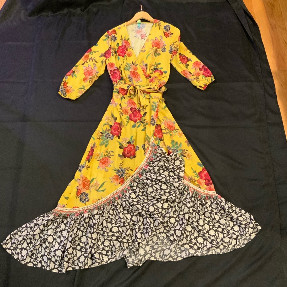 Farm Rio Anthropologie sunlit floral maxi wrap dress medium